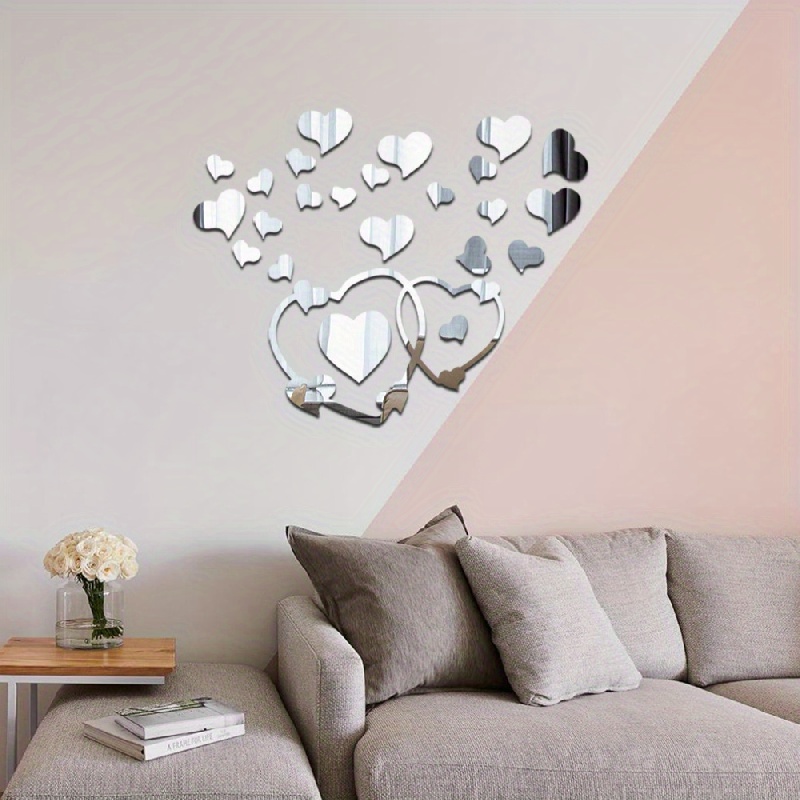 10-pack 3D Acrylic Heart Mirrors Sticker Mirror Surface Heart Wall Sticker  Art Wall Sticker Decal for Living Room Bedroom Home Decor Supplies Only  د.ب.‏ 1.20 بات بات Mobile