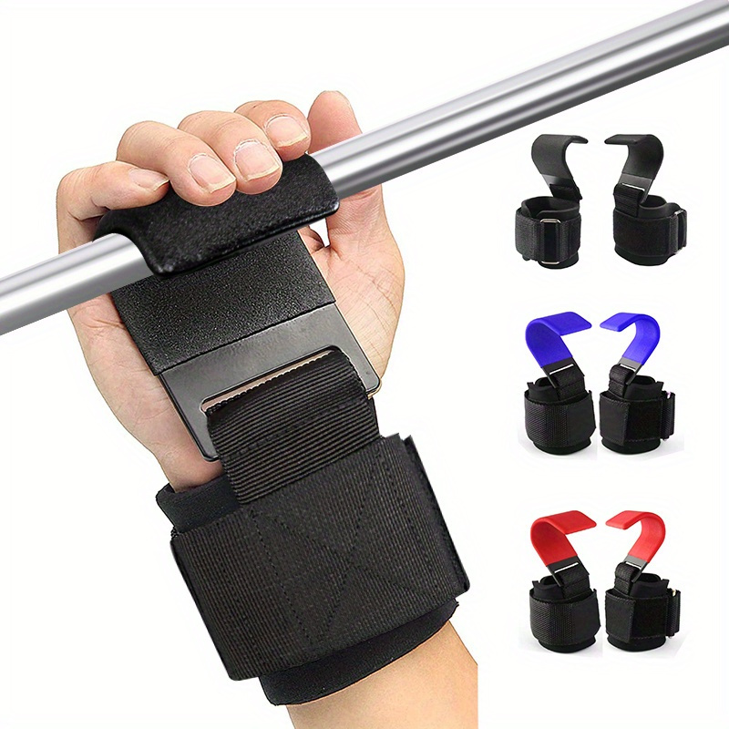 1 Pair Adjustable Weight Lifting Hooks - Thick Padded Hand Grip, Wrist Support Straps for Deadlift, Powerlifting, Pull Up Bar
