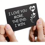 1pc "I Love You More" Engraved Aluminum Alloy Wallet Insert Card, Love Note Cards, Romantic Gift For Boyfriend, Husband, Anniversary Gift