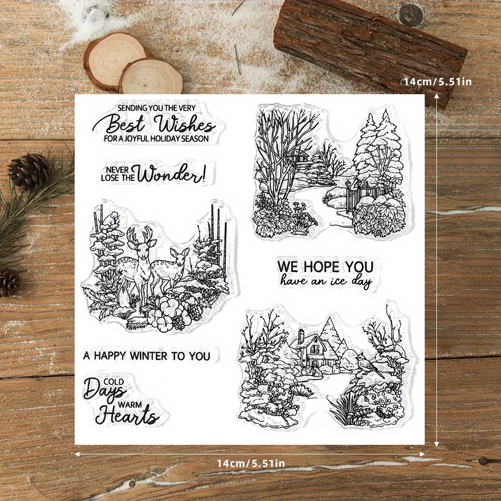 Image of Mangocraft's Unique Winter Landscape Forest Cutting Dies And Clear Stamps For Scrapbooking, Featuring Metal Dies And Stamps For Card And