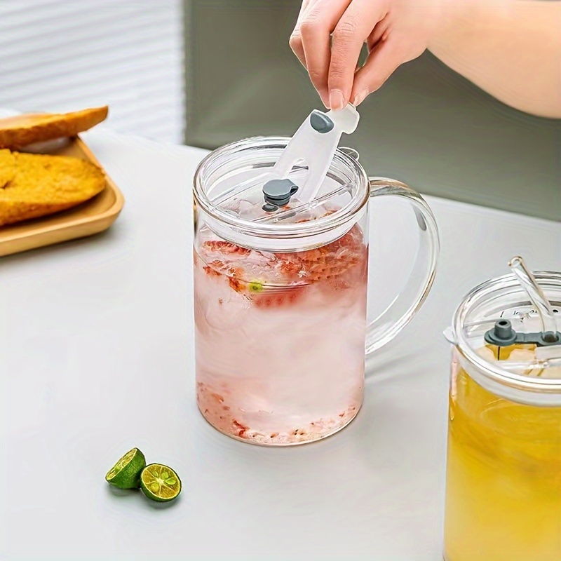

1pc High Borosilicate Glass Cup Heat Resistant 1000ml 33.8oz Transparent Glass Mug With Lid And Straw Tea Coffee Milk Cup