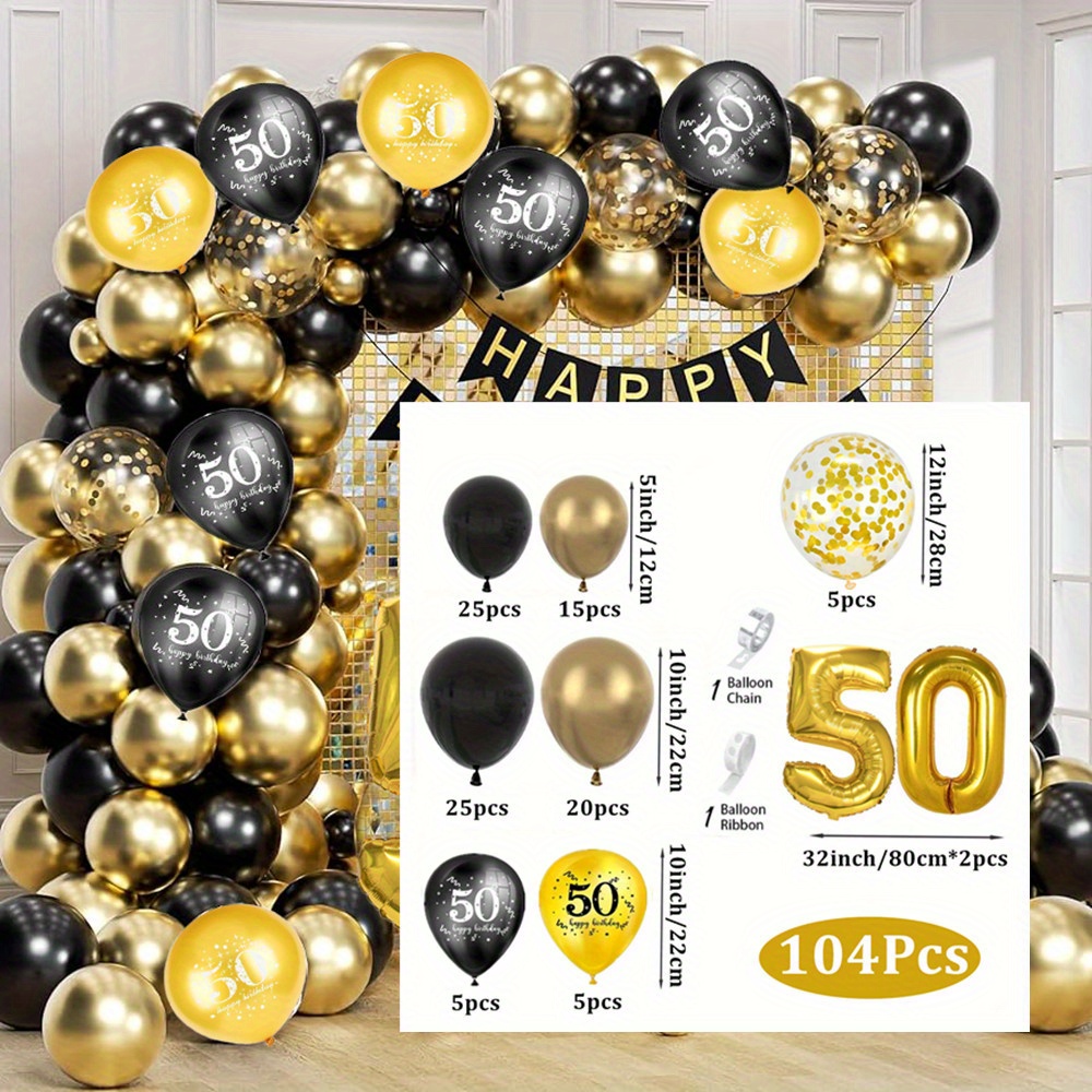 Decoracion Globos Negros y Dorados Para Cumpleaños De Hombre Mujer 40 Años  Set