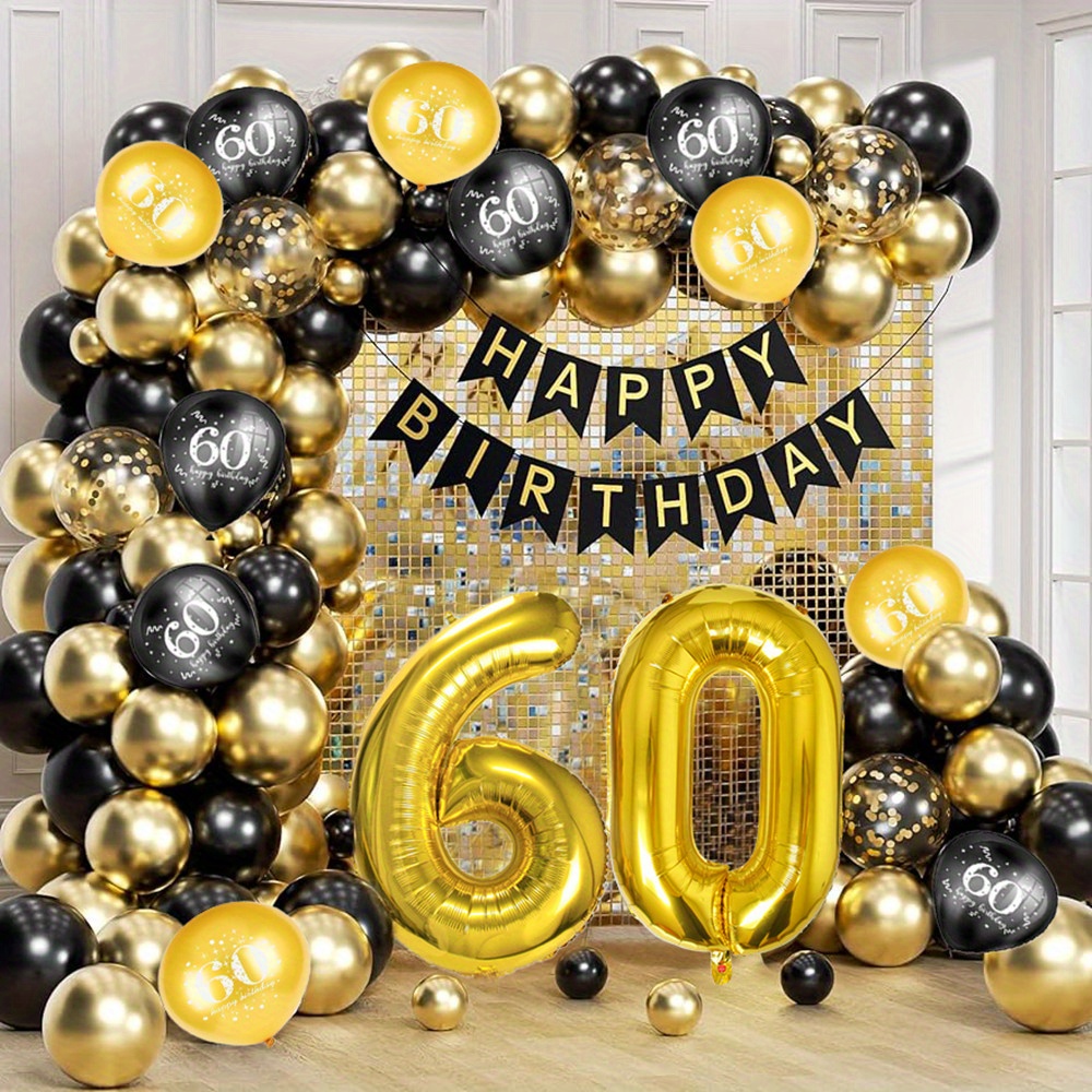 Globos Negros y Dorados Decoracion De Cumpleaños Para Mujer Hombre 40 Años  Set