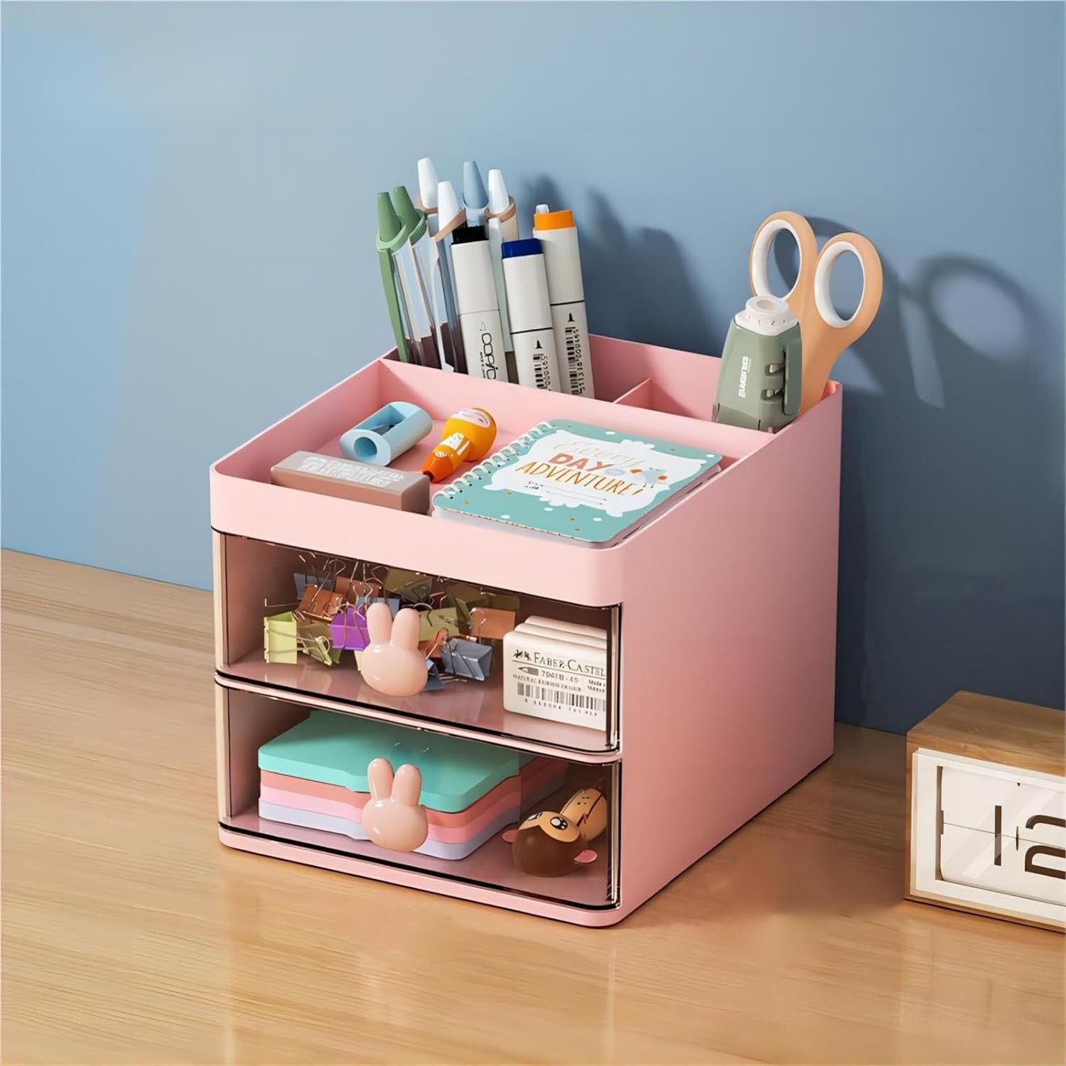 Kawaii Desk Organizer with Drawers for Teen Girls Cute Kawaii Desk  Organizer with Stickers DIY Fun School Supplies Stationery Makeup  Accessories