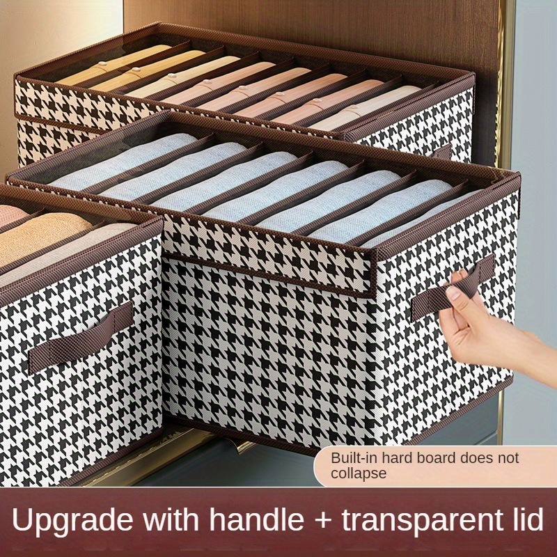 

Houndstooth Drawer Style Storage Box With Lid, Wardrobe Compartment Storage Box, Foldable Dividing Clothes, Pants Storage Box