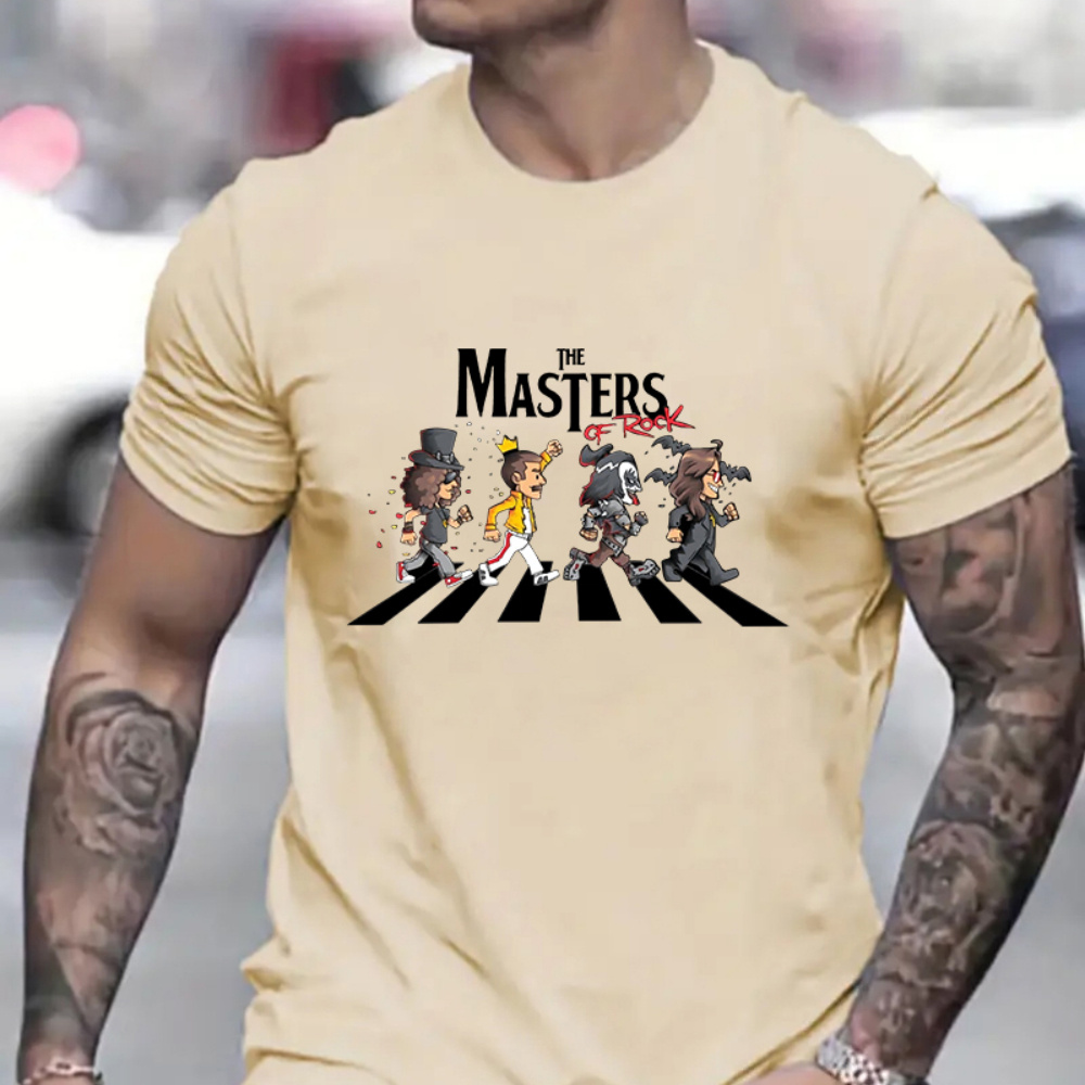 

The Masters Of Rock Graphic Men's Short Sleeve T-shirt, Comfy Stretchy Trendy Tees For Summer, Casual Daily Style Fashion Clothing