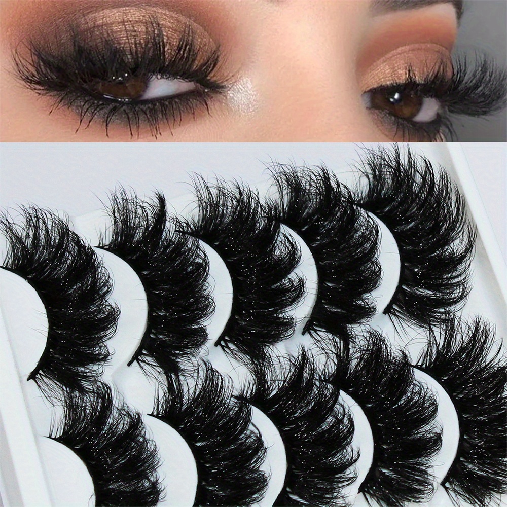 

5 Pairs Faux Mink Lashes Dramatic Volume Thick Lashes Extension Fluffy Long Lasting Wispy Natural False Eyelashes For Stage Cosplay Party Makeup