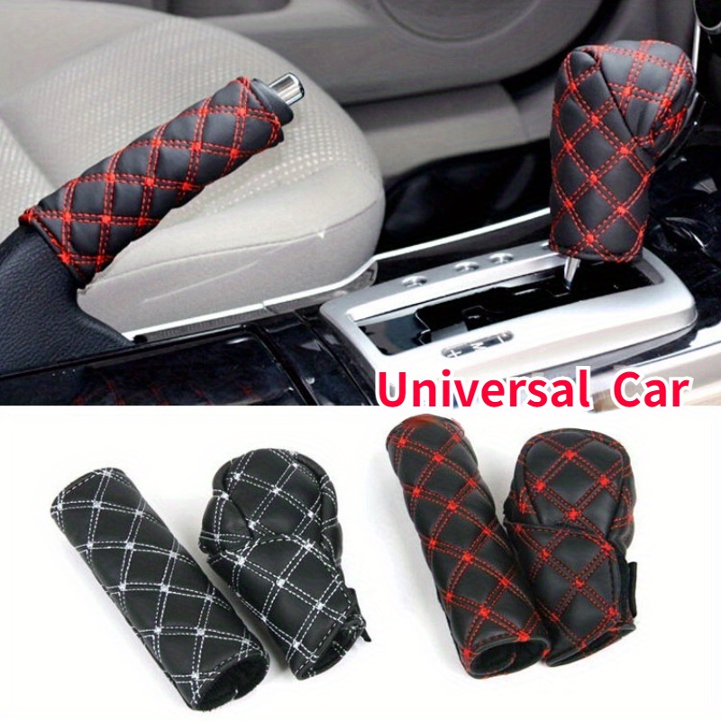 

2pcs Universal Faux Leather Car Gear Shift Knob Protective Cover Hand Brake Anti-slip Sleeve Car Interior Decorative Cover Car Accessories