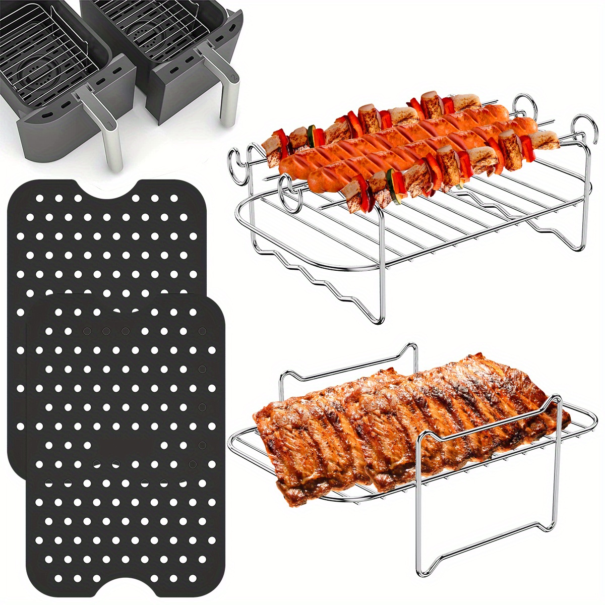 2 Pièces, Ensemble De Grilles Pour Friteuse À Air, Grille Double Couche  Polyvalente Avec Brochette, Compatible Avec XL Power Airfryer Philips