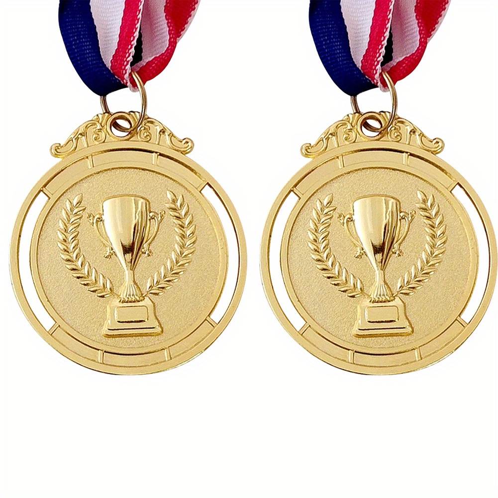 

2pcs, Winner Medal With Neck Ribbon, Round Alloy Medal For Competition Party