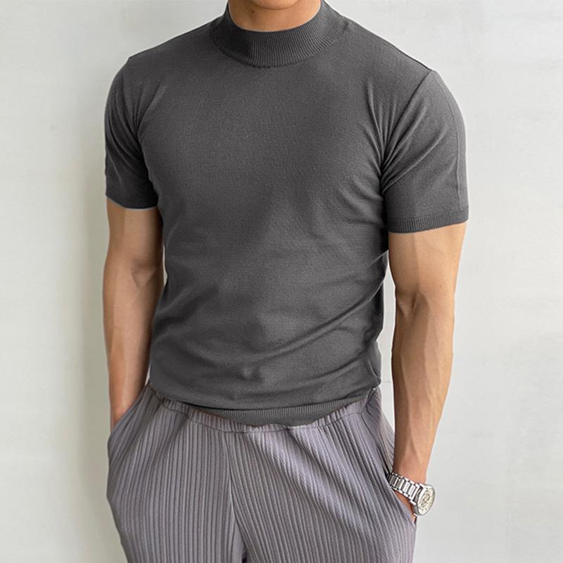 

Casual Solid Men's Short Sleeve Turtleneck T-shirt, Summer Outdoor, Sports Top