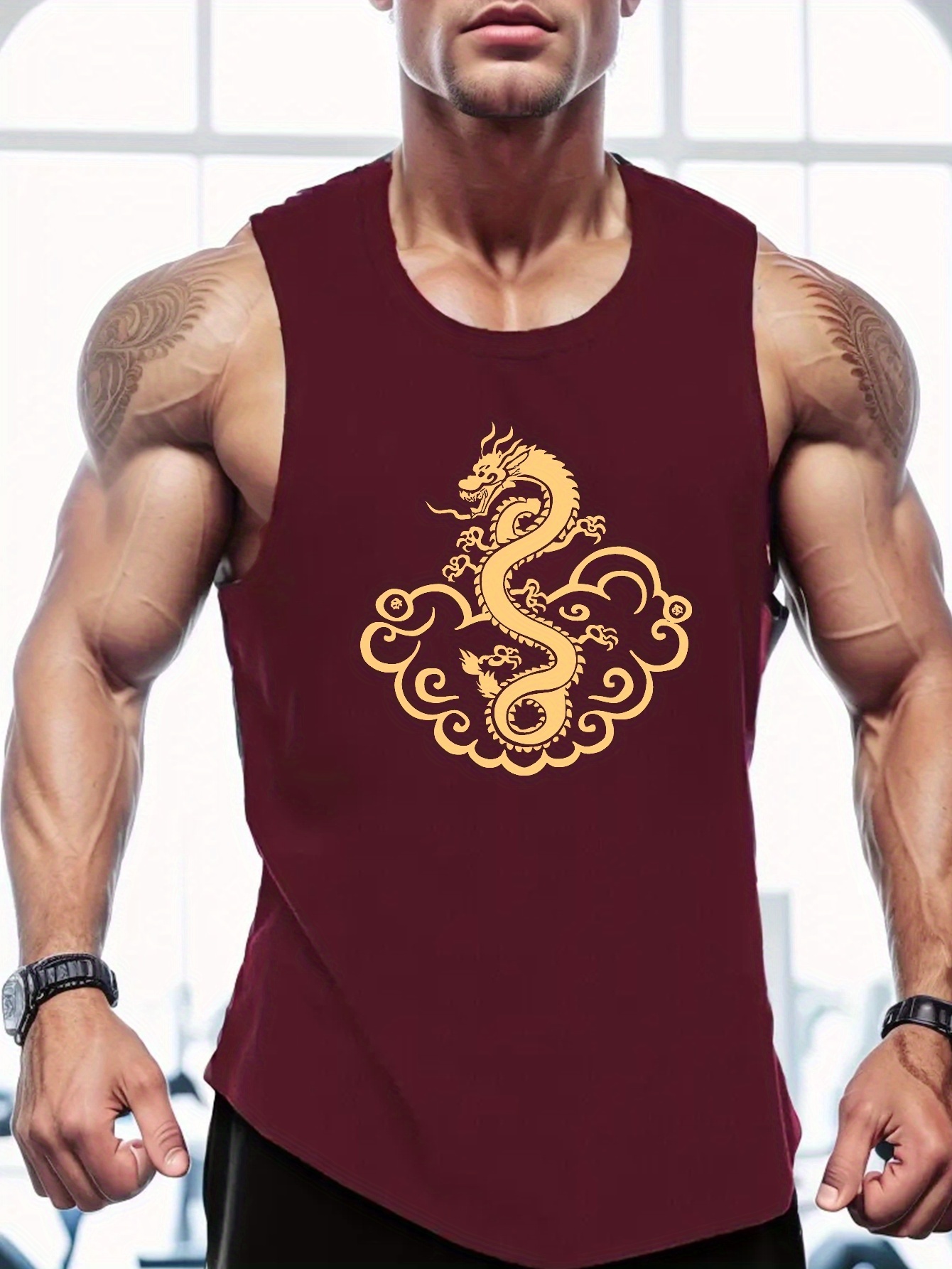 Chinese Dragon Print Sleeveless Tank Top Men's Active - Temu New Zealand