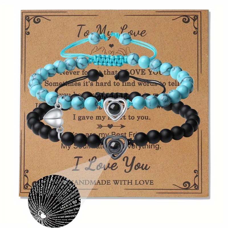 2pzas Conjunto Pulseras Dije Magnético Corazón Parejas - Temu