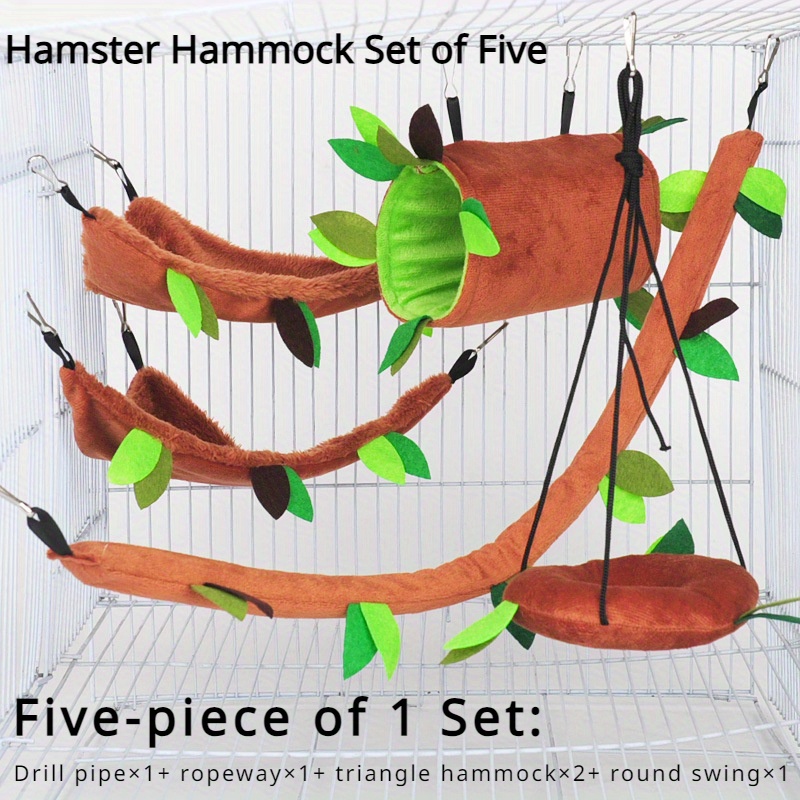 

5pcs/set Hamster And Mouse Hammocks, Imitation Leaf Drill Tube, Ropeway Round Swing, Triangle Hammock, Squirrel Honeybee Plush Hammock