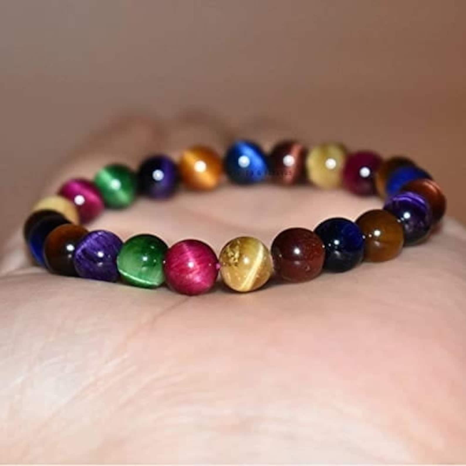 

1pc Colorful Tiger Eye Stone Bracelet, 6/8/10/12mm Beaded Bracelet For Men, Father's Day Gift