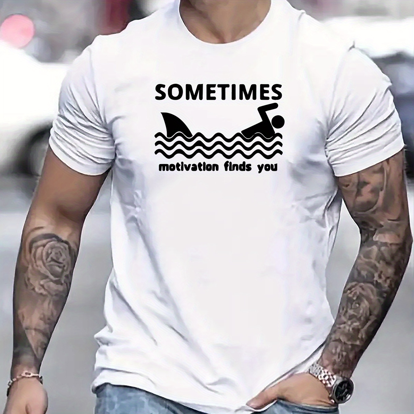 

Cartoon Swimming Graphic Print Men's Creative Top, Casual Short Sleeve Crew Neck T-shirt, Men's Clothing For Summer Outdoor