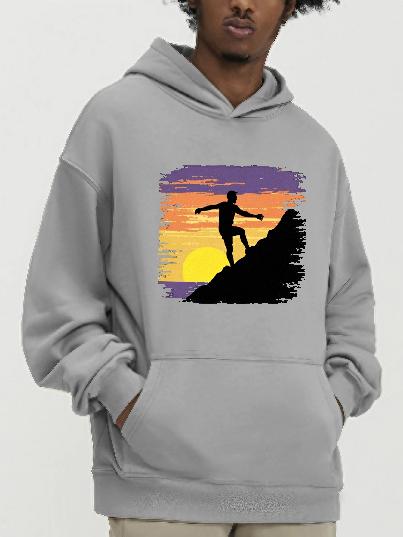 Sun Mountain Print Hoodies Men Graphic Hoodie Kangaroo - Temu