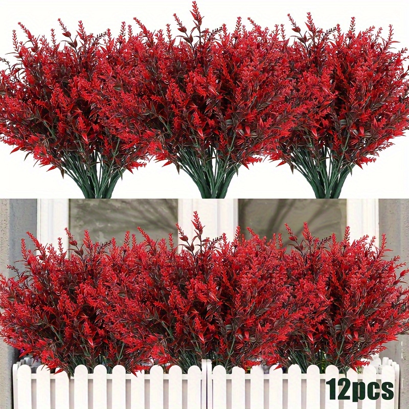 

12 Bundles , Uv Fake , Plastic Plants, Box Décor, New Decor, St 's Day Easter Decor, Aesthetic Décor, Décor (red)