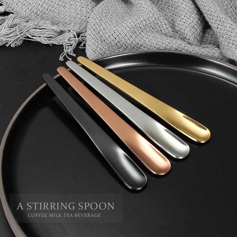 6pcs coffee spoon stainless steel flat spoon for dessert small coffee scoop mixer stirring bar spoon kitchen tableware details 3