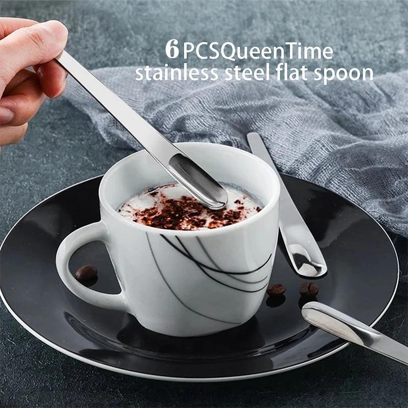 6pcs coffee spoon stainless steel flat spoon for dessert small coffee scoop mixer stirring bar spoon kitchen tableware details 11