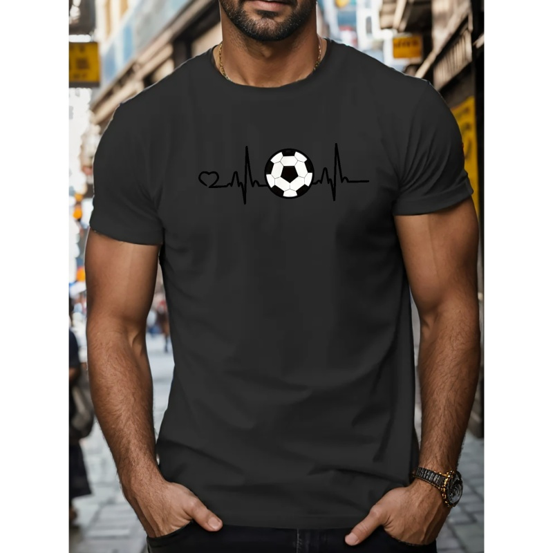 

Football Electrocardiogram Print T Shirt, Tees For Men, Casual Short Sleeve T-shirt For Summer