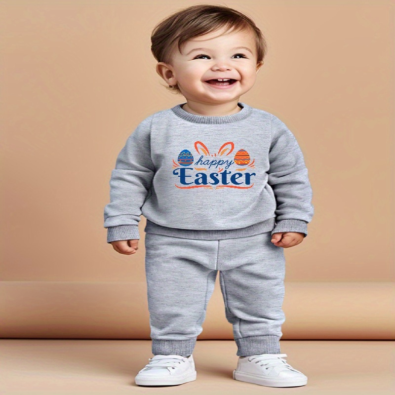 Baby's happy Easter Print Casual Outfit Sweatshirt Pants - Temu