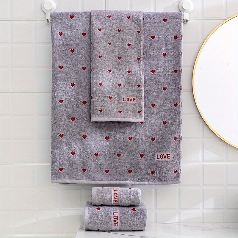 

2pcs Love Jacquard Towel Set, Household Cotton Towel, Soft Hand Towel Bath Towel, Absorbent Towels For Bathroom, 1 Bath Towel & 1 Hand Towel, Bathroom Supplies, Mother's Day Gifts