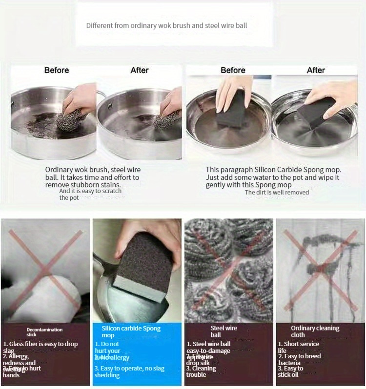 1 3 6 9pcs emery sponge wipe pot bottom cleaning descaling sponge pot sponge brush iron rust removal sponge dishwashing sponge block scouring pads power decontamination cleaning supplies cleaning tool details 12