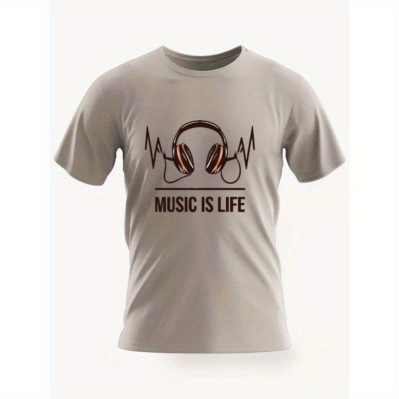 

Music Is Life Print T Shirt, Tees For Men, Casual Short Sleeve T-shirt For Summer