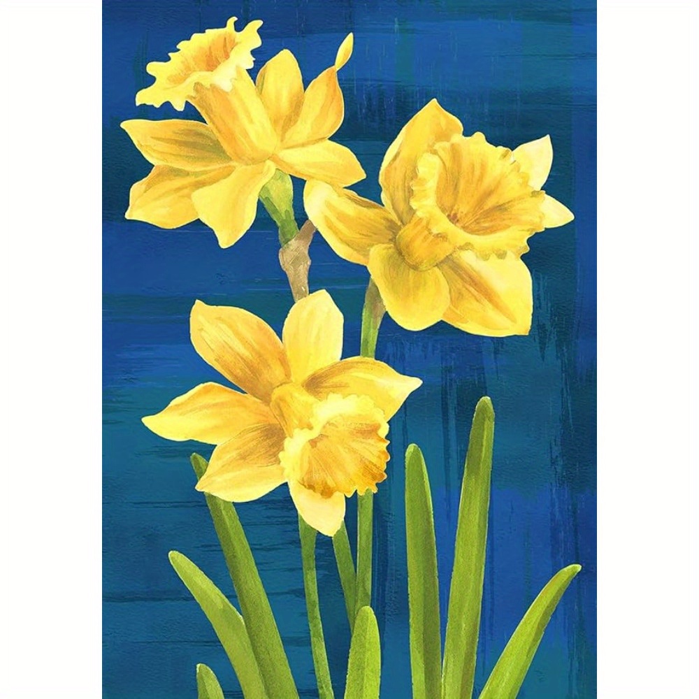 

1pc Home Garden Daffodils On Blue Spring Flag, 12x18 Inch Double Sided Spring Garden Flag For Outdoor House Flower Flag Yard Decoration