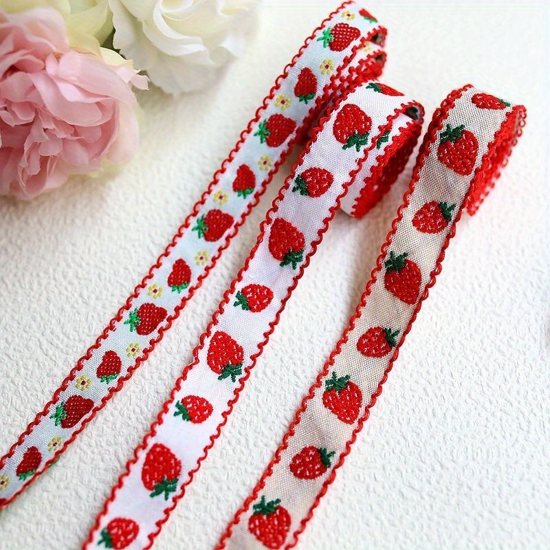 

1pc 2 Yards 0.4 Inch 0.5 Inch Jacquard Cotton Embroidery Ribbon Strawberry Cherry Sunflower Rose Lucky Flower Decorative Lace Ribbon Bouquet Gift Hair Accessories Bow Diy Fabric Wrapping Accessories.
