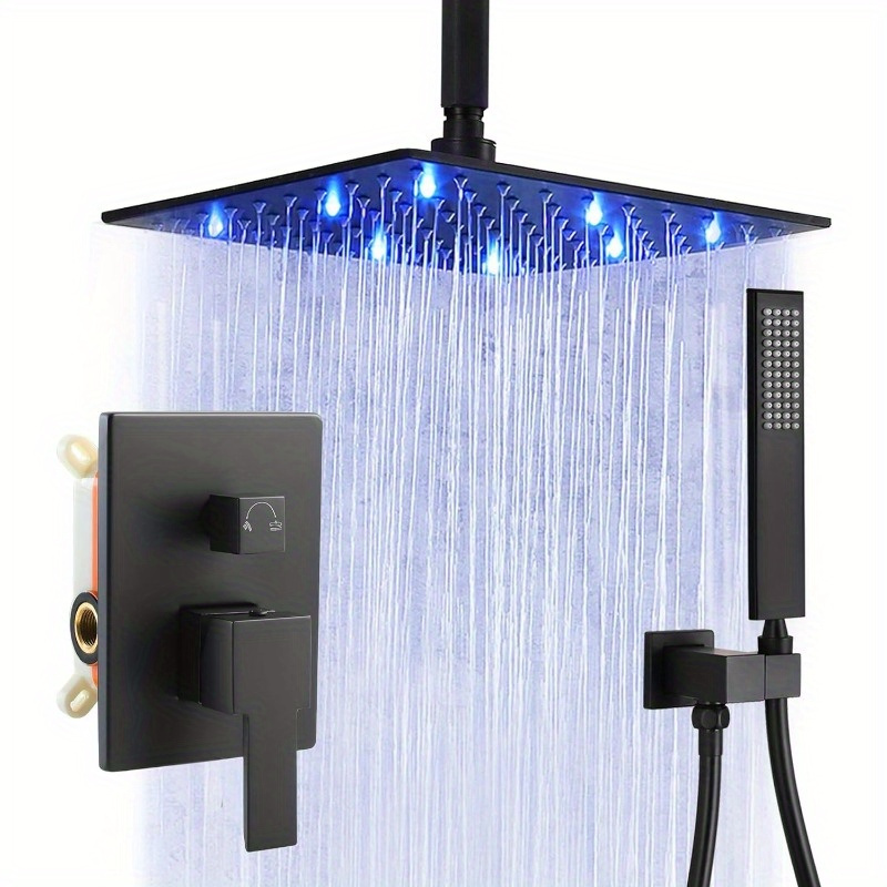 Sistema de ducha negro con bañera, grifo de ducha negro mate tiene cabezal  de ducha de lluvia de 12 pulgadas, el sistema de cabezal de ducha de baño