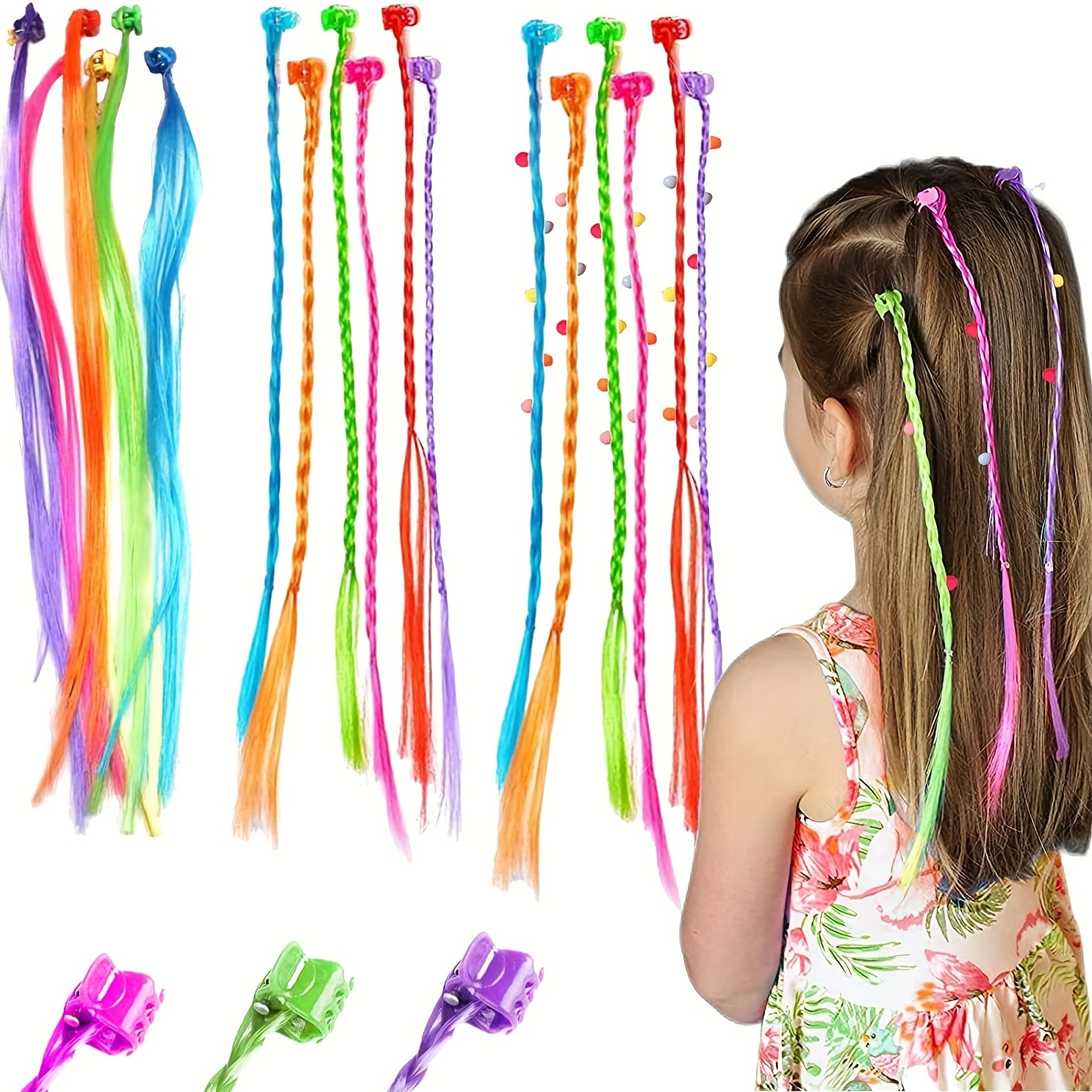 

18pcs, Sweet Cute Hair Extensions With Hair Clips, Long Braid Hairpiece, Girls Princess Cosplay Photo Props