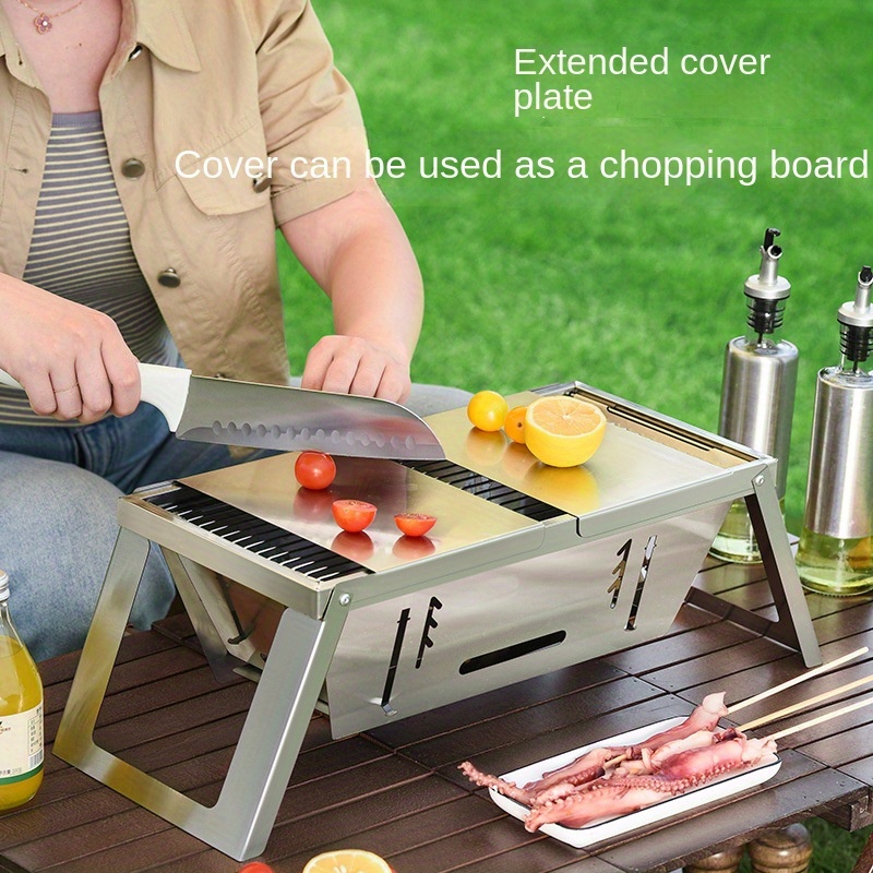 1pc mini charcoal grill portable barbecue grill folding outdoor stove camping integrated folding wood grill stove portable small stainless steel bbq charcoal stove barbecue grill for cooking outdoor picnic bbq accessories grill accessories