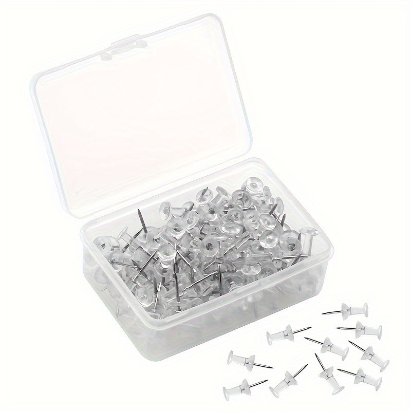 100-Pack Push Pins Tacks, Clear Plastic Head, Steel Point,Thumb Tacks for  Wall Corkboard Map Calendar Photo -Home Office Craft Projects Heavy Duty