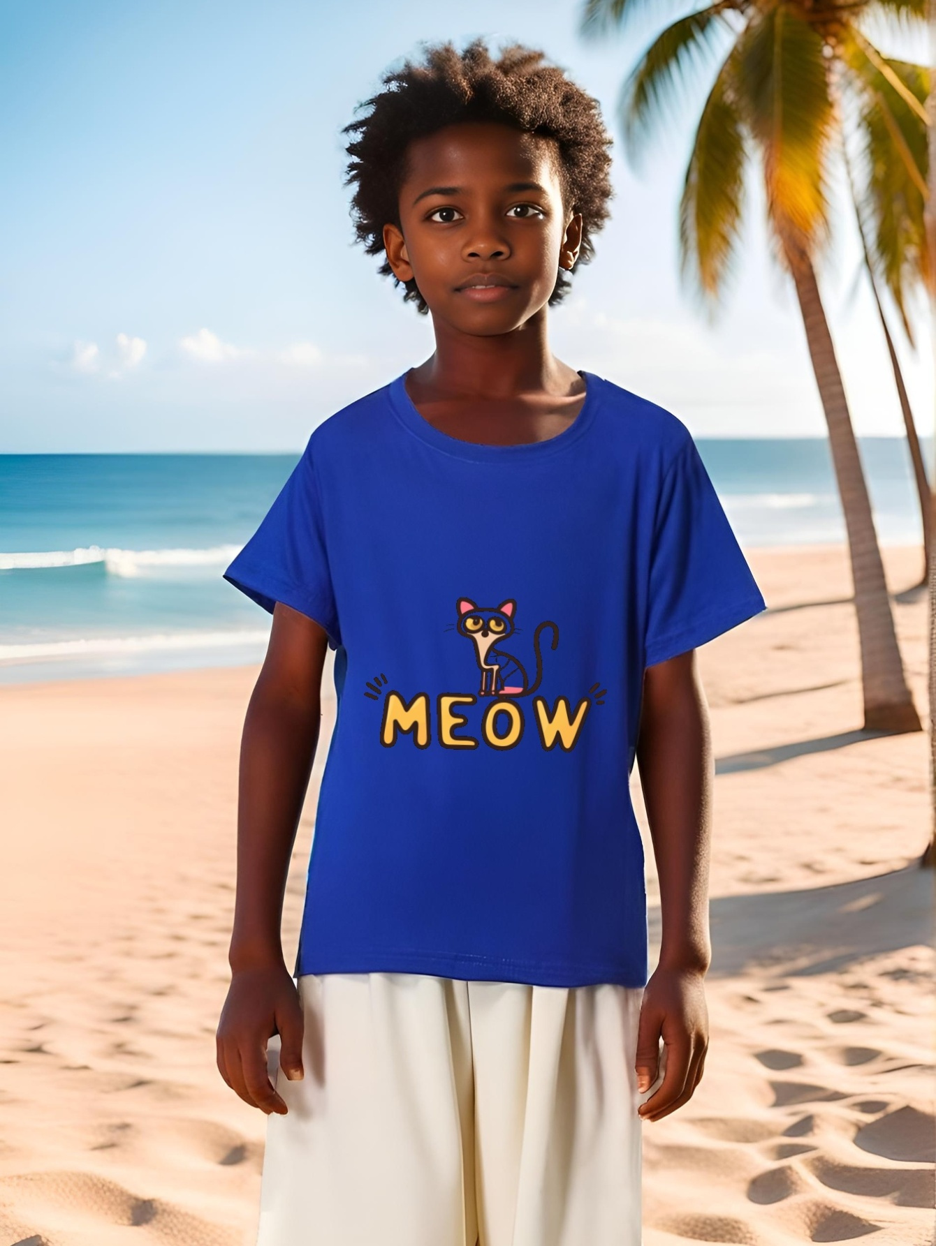 Cartoon Meow Cat/skull Pattern T shirt Kids Trendy Short - Temu