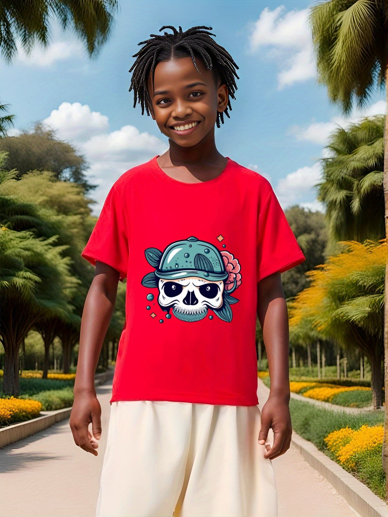 Cartoon Meow Cat/skull Pattern T shirt Kids Trendy Short - Temu