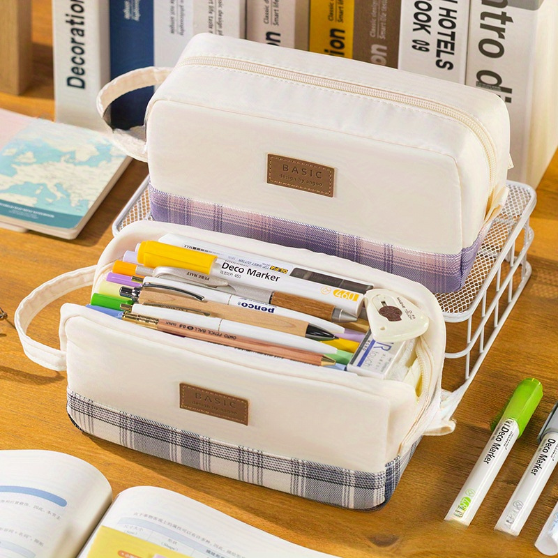 1Pc Big Capacity Pencil Case 3 Compartments Large Pencil Pouch Pen Bag  Pencil Box Holder Organizer Simple Storage Aesthetic Stationery Cosmetic  for Adults Men Women Office Essentials