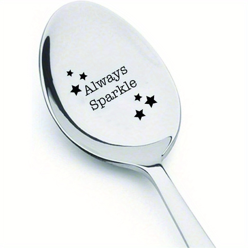 TEMU 1 Stainless Coffee Spoon With " Sparkle" Engraved - Inspirational Gift For Women, Perfect For Party Utensils, Restaurants, And Home Use