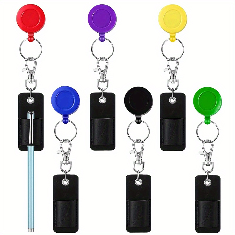 3pc Cute Retractable Badge Reel Ballpoint Pen Belt Clip Chain Carabiner Key  Ring Lanyard Pen School Supplies Office Accessories