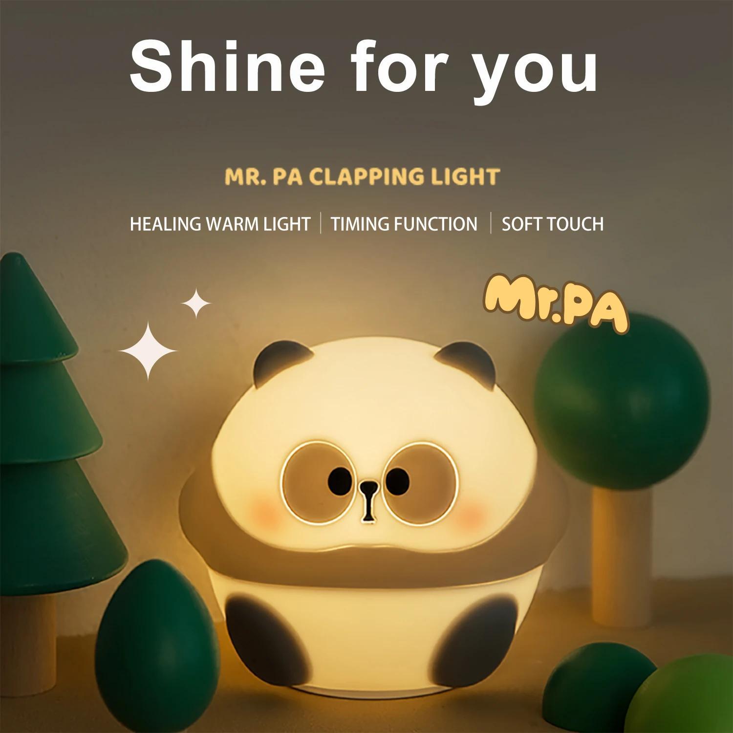 1pc LED Night Light, Cute Panda Cartoon Animals Silicone Lamp, USB Rechargeable Timing Sleeping Lamp, Creative Bedroom Bedside Lamp, For Home Decoration Festival/Birthday Gifts details 1