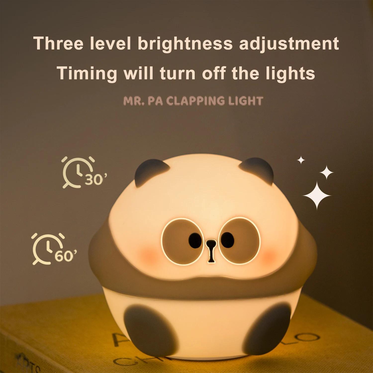 1pc LED Night Light, Cute Panda Cartoon Animals Silicone Lamp, USB Rechargeable Timing Sleeping Lamp, Creative Bedroom Bedside Lamp, For Home Decoration Festival/Birthday Gifts details 0