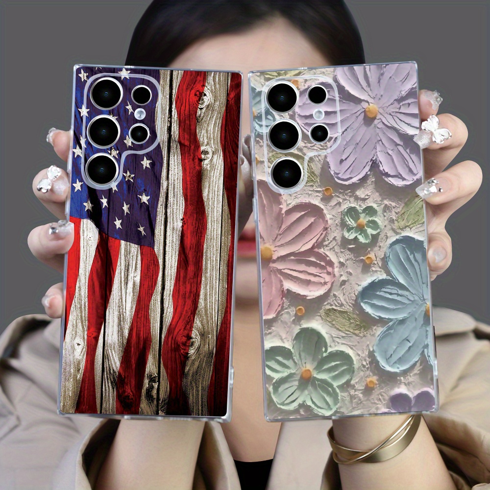 

Flags And Flowers Pattern Liquid Silicone Phone Case Thickened All-inclusive Protective Shockproof Tpu Soft Rubber Case For Men/women, For Samsung Galaxy S/a Series