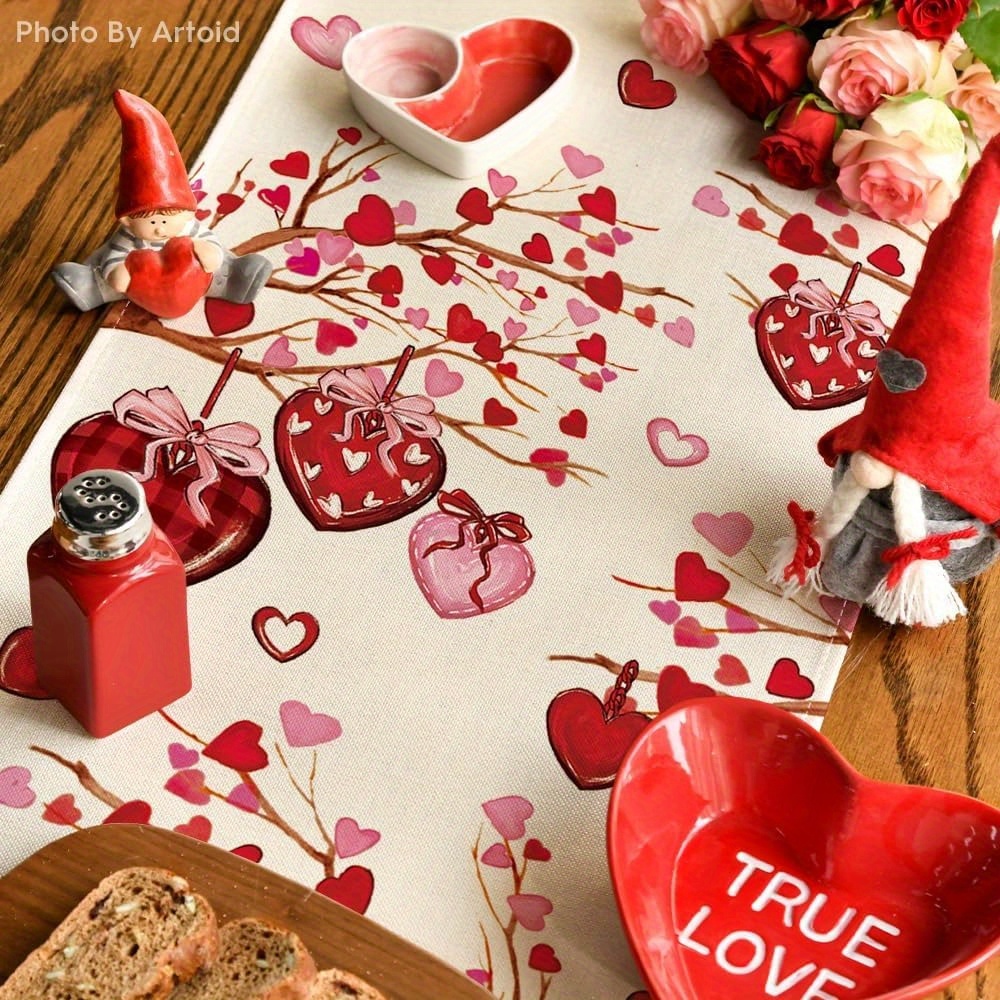 Valentine's Day Table Runner 13x72 Inch - Red & Pink Hearts Pattern For Romantic Dinner Decor