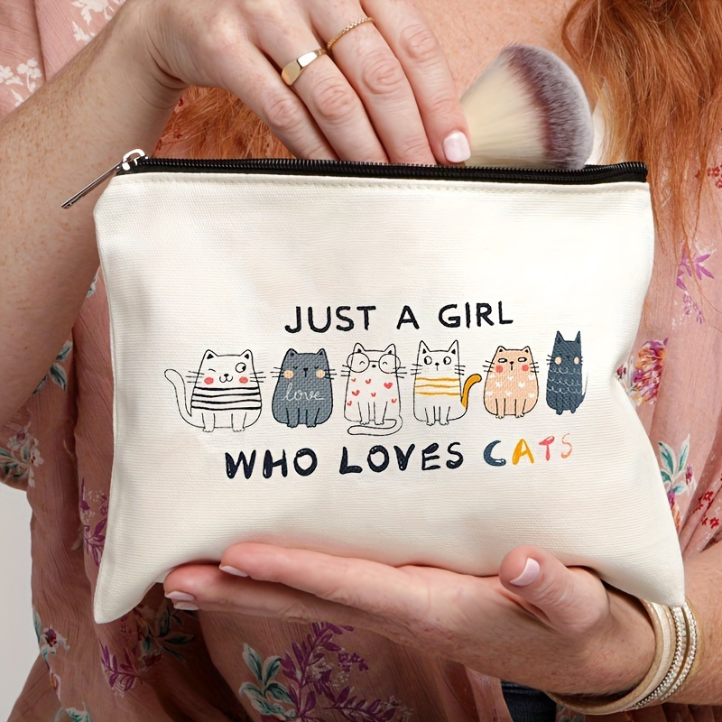 

1pc Cat Makeup Bag For Women, Cute Cat Themed Gifts For Small Cat Lover Travel Cosmetic Bag, Zipper Pouch For Teens Daughter Sister, Funny Birthday Christmas Decorations