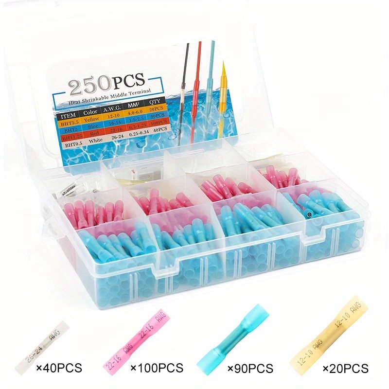 Umlife 50/100/250pcs Heat Shrink Connectors, Electrical Crimp Wire Connectors Set, Insulated Crimp Terminals For Splicing In Boats, Trucks, Stereos, And Joints