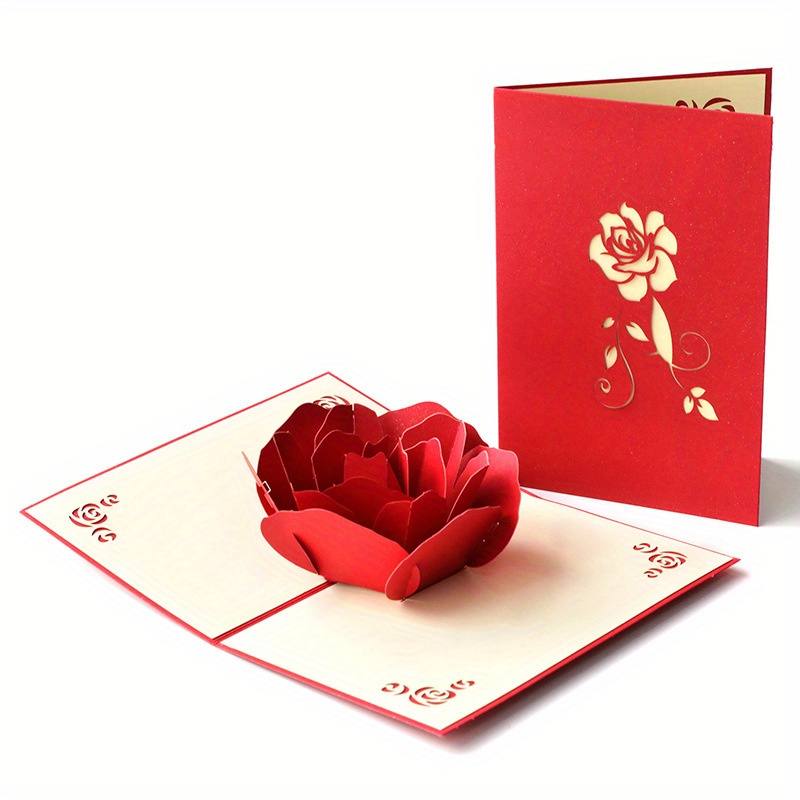 

1pc, Rose 3d Pop Up Happy Birthday Card Women Men With Envelope Anniversary Card Wife Husband, Mothers Day Card Mom Greeting Card Wedding Thank You Card