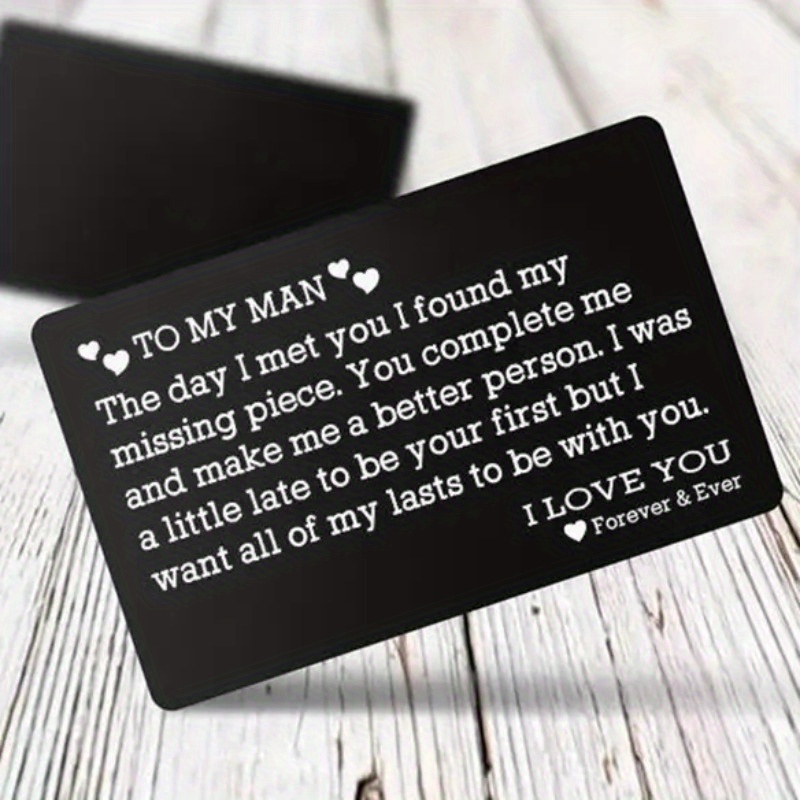 

1pc Engraved Aluminum Wallet Card, Metal Greeting Card Gift To Husband Boyfriend, Engraved Letter Wallet Clip