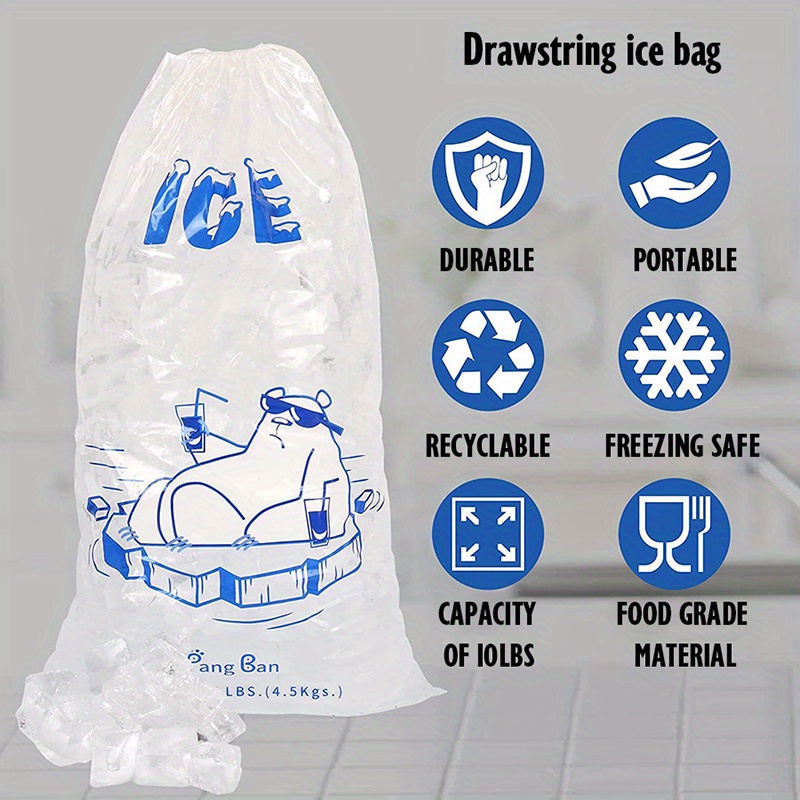Sacs de glace 8 lb avec cordon, sacs de glace 100 pour machine à