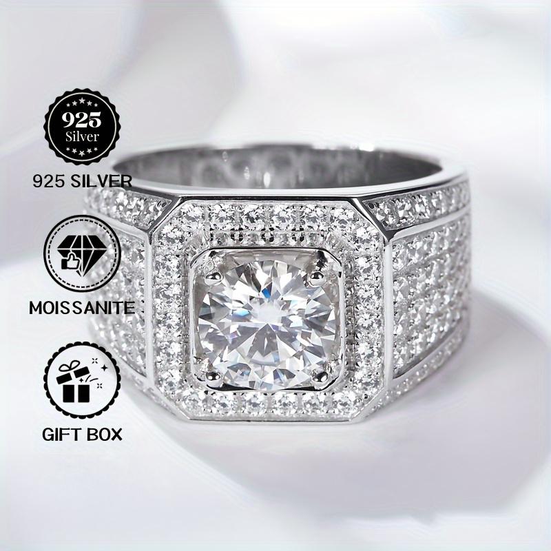 

1pc 1.0/2.0/5.0carat S925 Sterling Silver Moissanite Ring, Engagement Ring For Daily Wear, Ideal Choice For Gifts